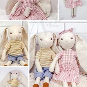 Adorable Bunny Plush Toys in Pink and Yellow Outfits